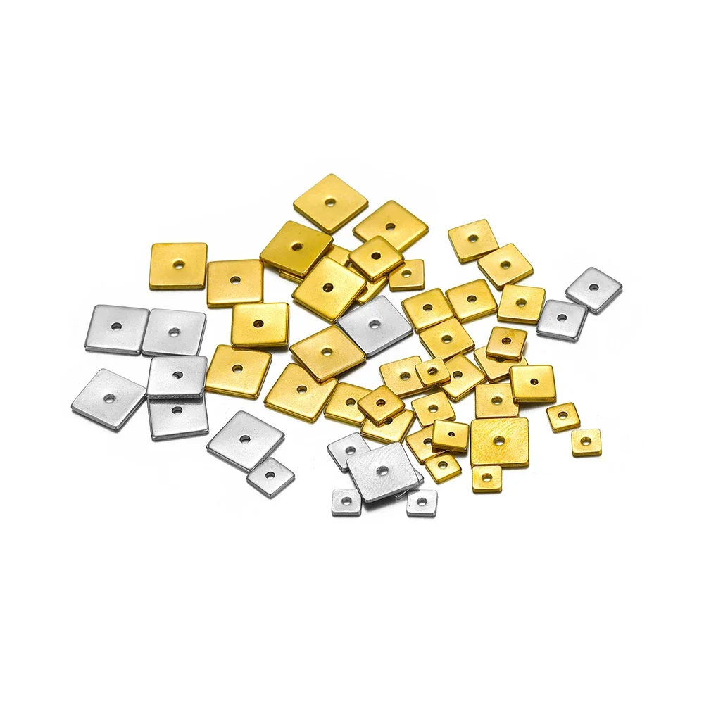 50pcs Flat Square Beads Spacers Stainless Steel Small Charms Bulk for DIY Pearls Necklace Bracelet Accessories Jewelry Making