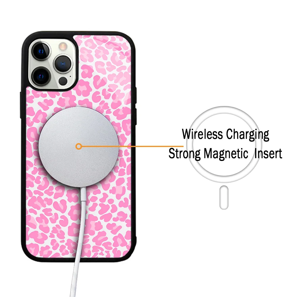 Pink Cheetah Print Phone Case For IPhone 11 12 13 14 15 Plus Pro Max Mirror Acrylic Cover For Magsafe Wireless Charging