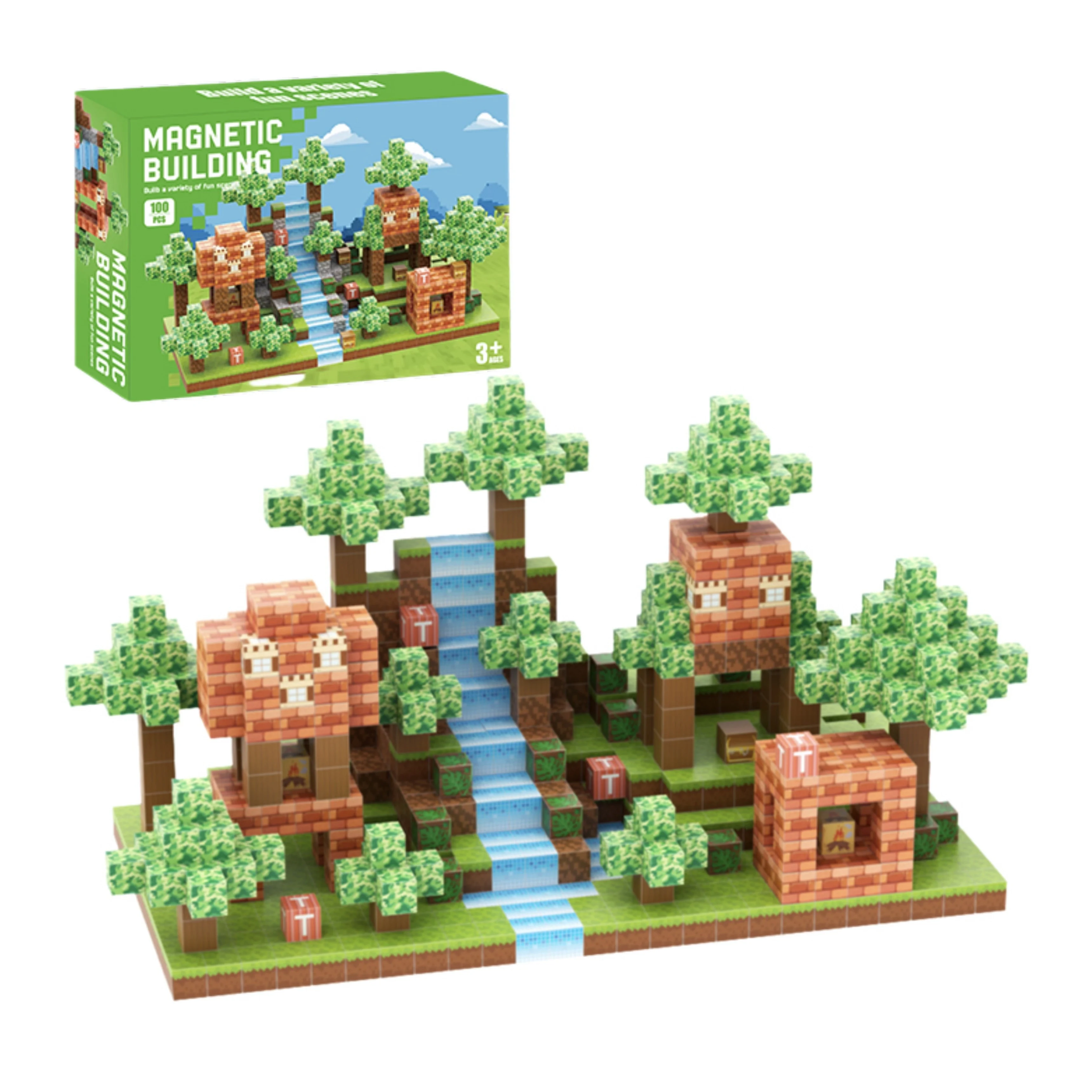 Magnetische Blokken-100PCS Magnetische Bouwstenen Magneet Kubus Speelgoed Stapelen, Bouw Boswereld Set, STEM Montessori Zintuiglijk Speelgoed
