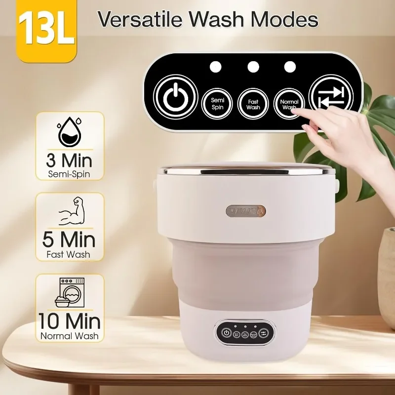 VIVIYA 13L Portable Washing Machine, Mini Foldable Washer with Spin Basket and 2 Wash Bags Ideal for Underwear, Socks