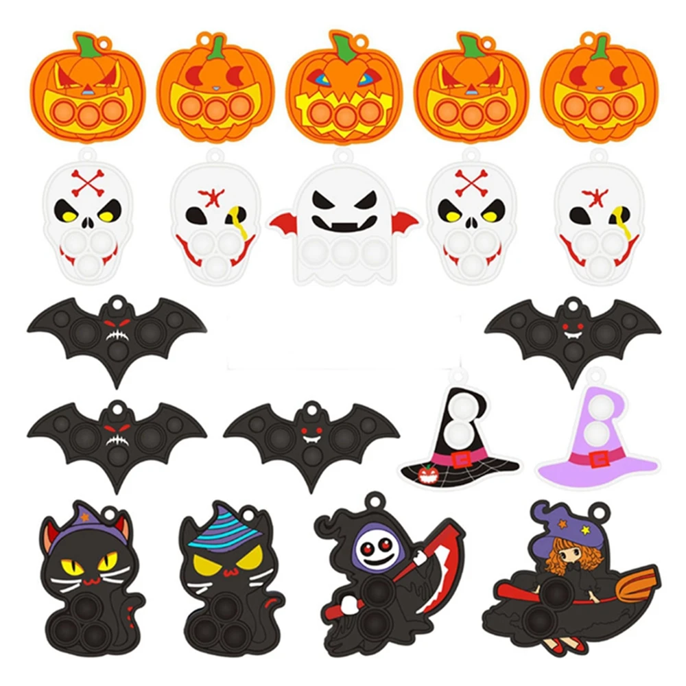 6PCS Halloween Party Favors Mini Fidget Toys Push Bubble Pop Silicone Squeeze Sensory Toys Witch Bat Pumpkin Anxiety Stress Reli