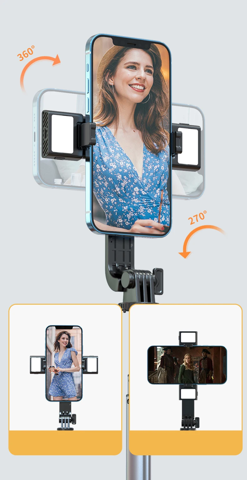 New Mini Bluetooth Selfie Stick with Detachable Fill Light Phone Live Broadcast Bracket Tripod Foldable Selfie Stick with Mirror