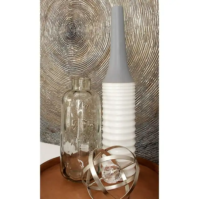 

DecMode Jarrón de Vidrio Gris de 15" con Textura de Burbujas