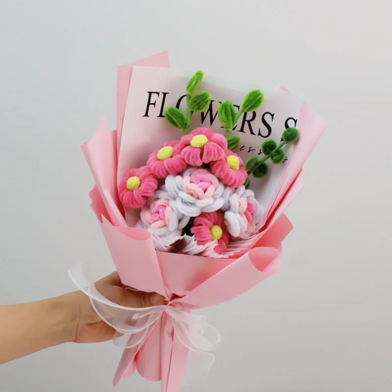 

PIPE Pink Roses flower Bouquets Handmade Artificial Flower Christmas‘ Day Gifts Fake Flowers Home Decor