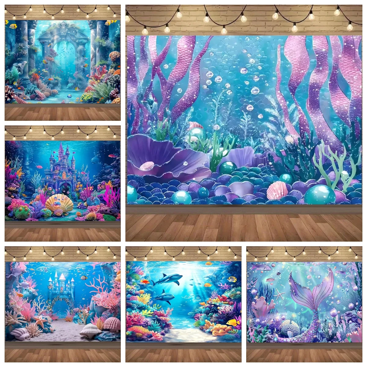 Underwater World Ocean Background Decoration Banner Sunlight Theme Backdrop Photo Fish Coral Portrait Photography prop Kid Gifts