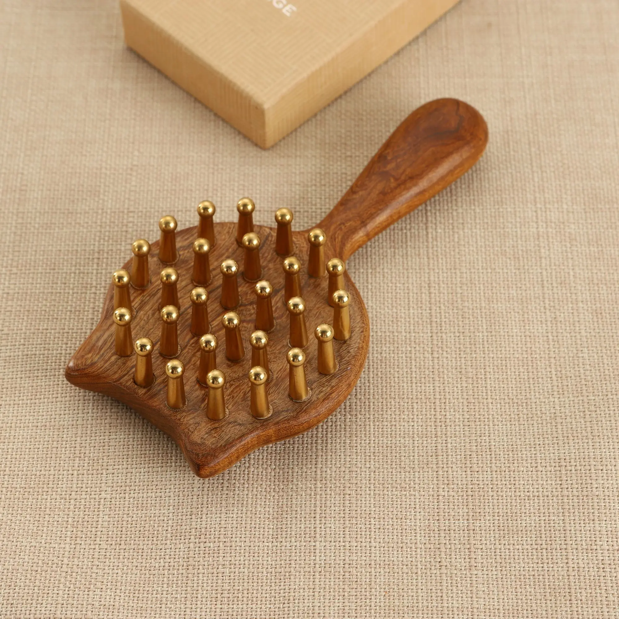 Cat Sandalwood Hair Comb Anti Static Exquisite Scalp Massage Comb Relieve Stress Brass Wood Long Massage Guasha Comb