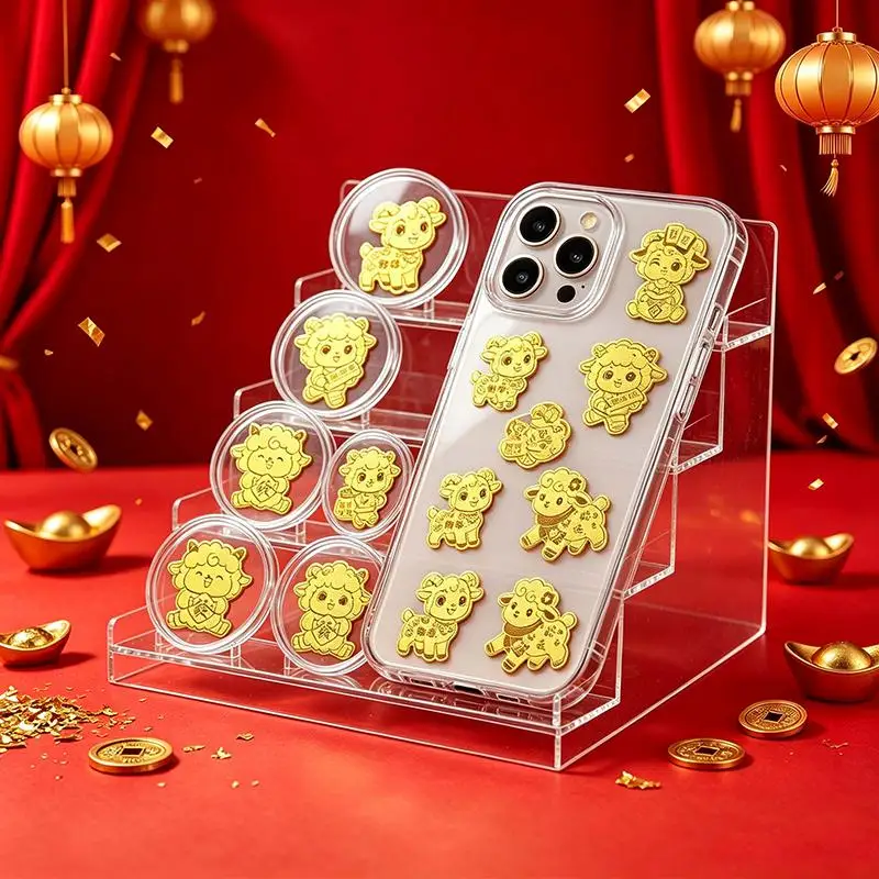 Year of the Goat Gold Foil Phone Sticker Cute Cartoon Design Removable Decor for Luggage Helmet Spring Festival Home Phone Deco