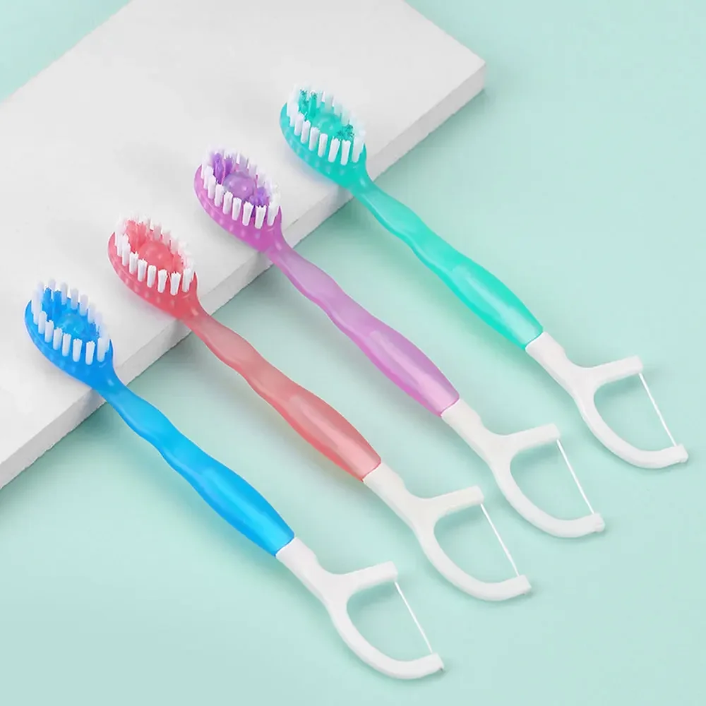 

Mini Travel Toothbrush Foldable Portable Small Dental Brush with Floss Traveling Adult Toothbrush in Transparent Candy Colors