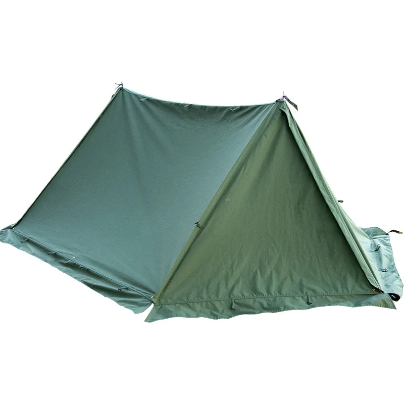 2Persons Outdoor Oxford Cotton Two Peak Shelter Tent Camping Rainproof Waterproof Thicken Fabric Portable Sunscreen Family Tarp