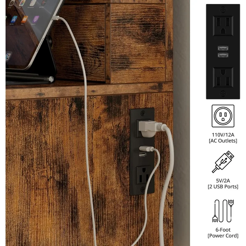 Set Meja Rias dengan Cermin Menyala LED & Stopkontak, Meja Rias Rias dengan 4 Laci, Bangku Penyimpanan, Meja Rias F