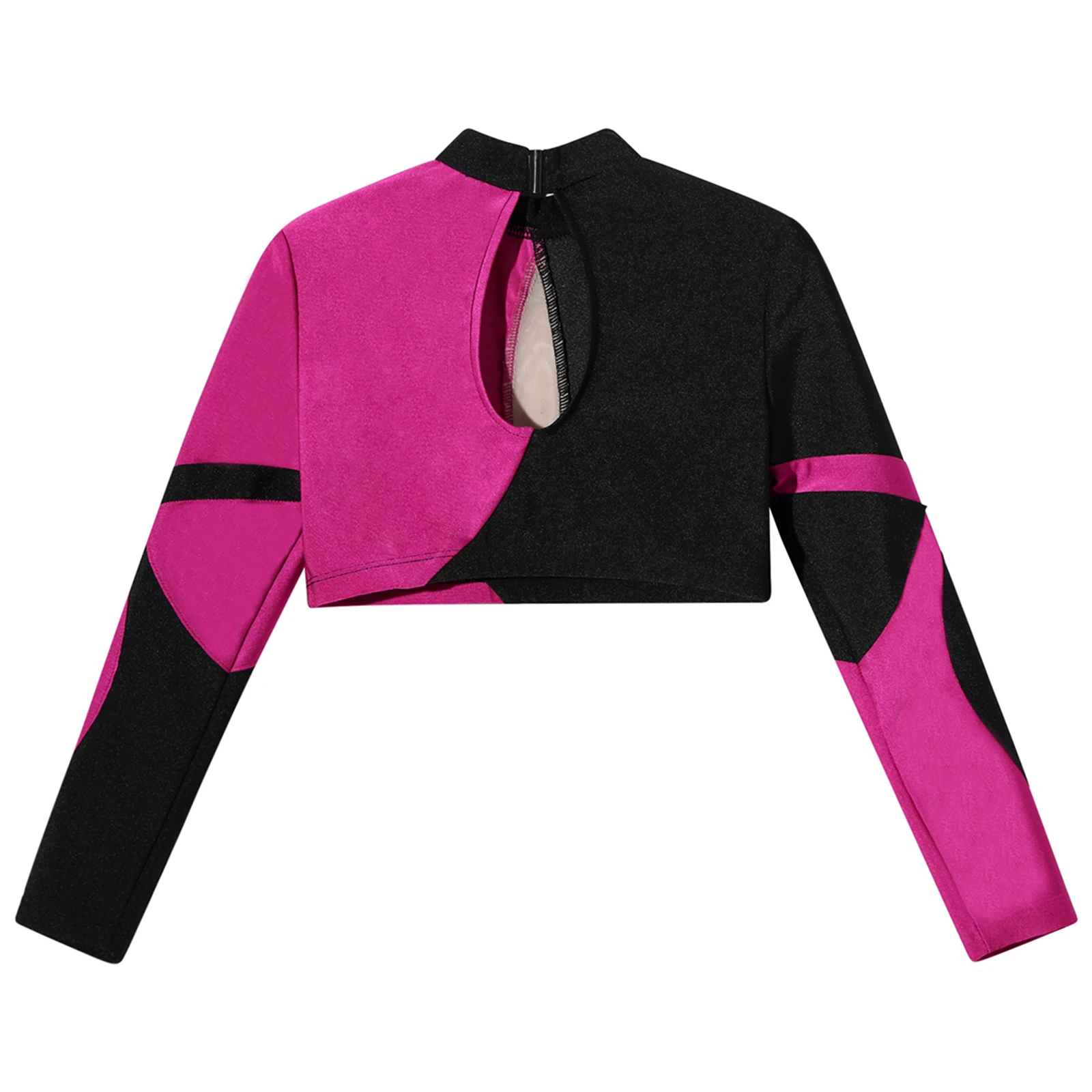 Kids Girls Rhinestone Long Sleeve Ballet Jazz Dance Crop Tops Mock Neck Athletic Shirts Figure Ice Skating Costume Dancewear