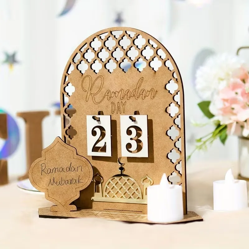 Eid Mubarak Wooden Countdown Calendar for Ramadan 2026 DIY Advent Calendar Tracker Gift for Kids Islamic Holiday Decor