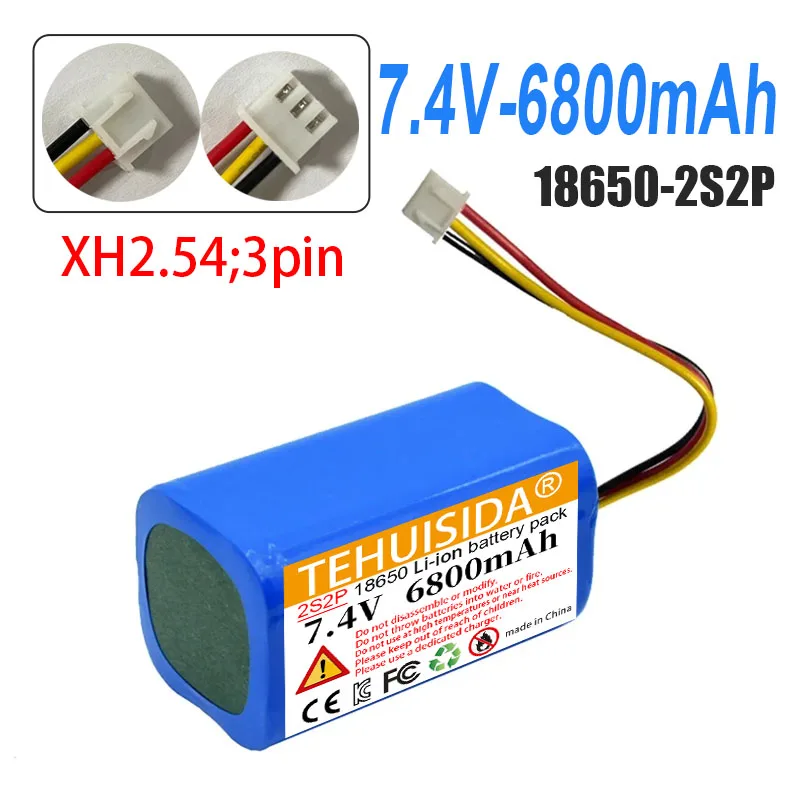 

7.4V 6800mAh Rechargeable Battery 18650 2S2P Batteries For Bluetooth speaker,Solar light,Monitor+Protective board XH2.54-3P Plug