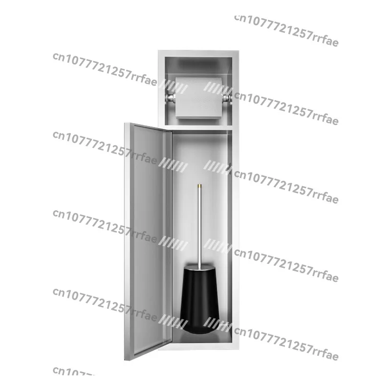 

Hot Sale Simple Embedded Tissue Stainless Steel Toilet Paper Brush Holder with Storage