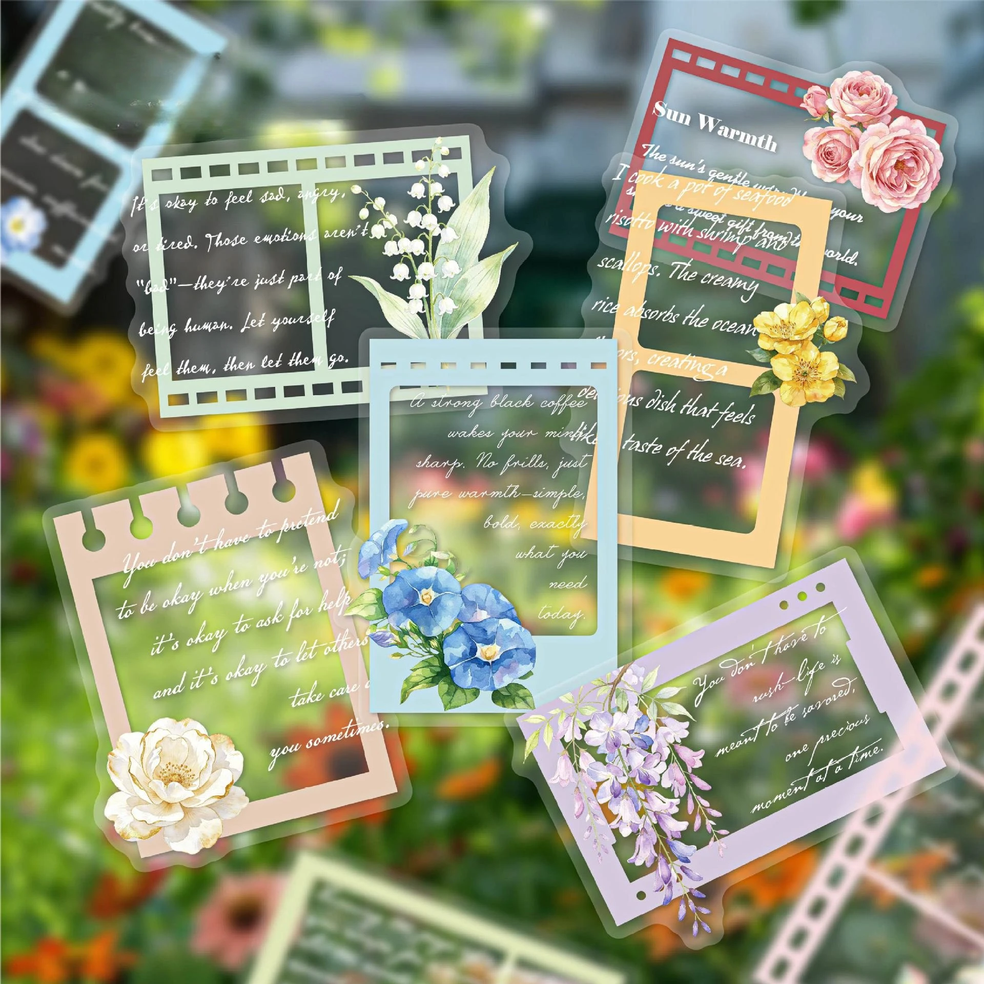 Vintage Flower Border English Words Landscape PET Sticker Creative DIY Journal Material Collage Scrapbooking Stationery