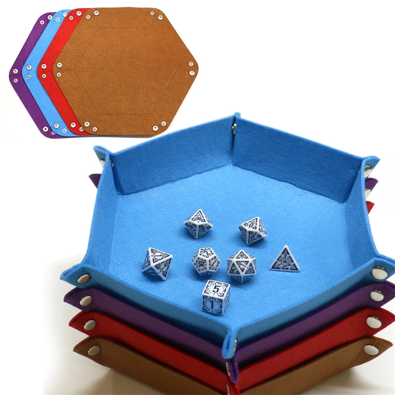 Foldable Dice Tray Holder Box PU Leather Folding Hexagon Coin Square Tray for RPG Role Playing Table Board Games