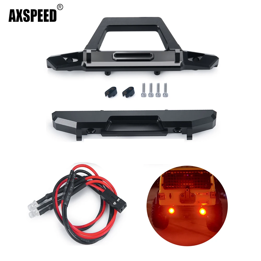 AXSPEED  Front Rear Bumper with LED Light for 1/24 RC Crawler Car Axial SCX24 Wrangler AXI00002 Rear impact bar Upgrade Parts