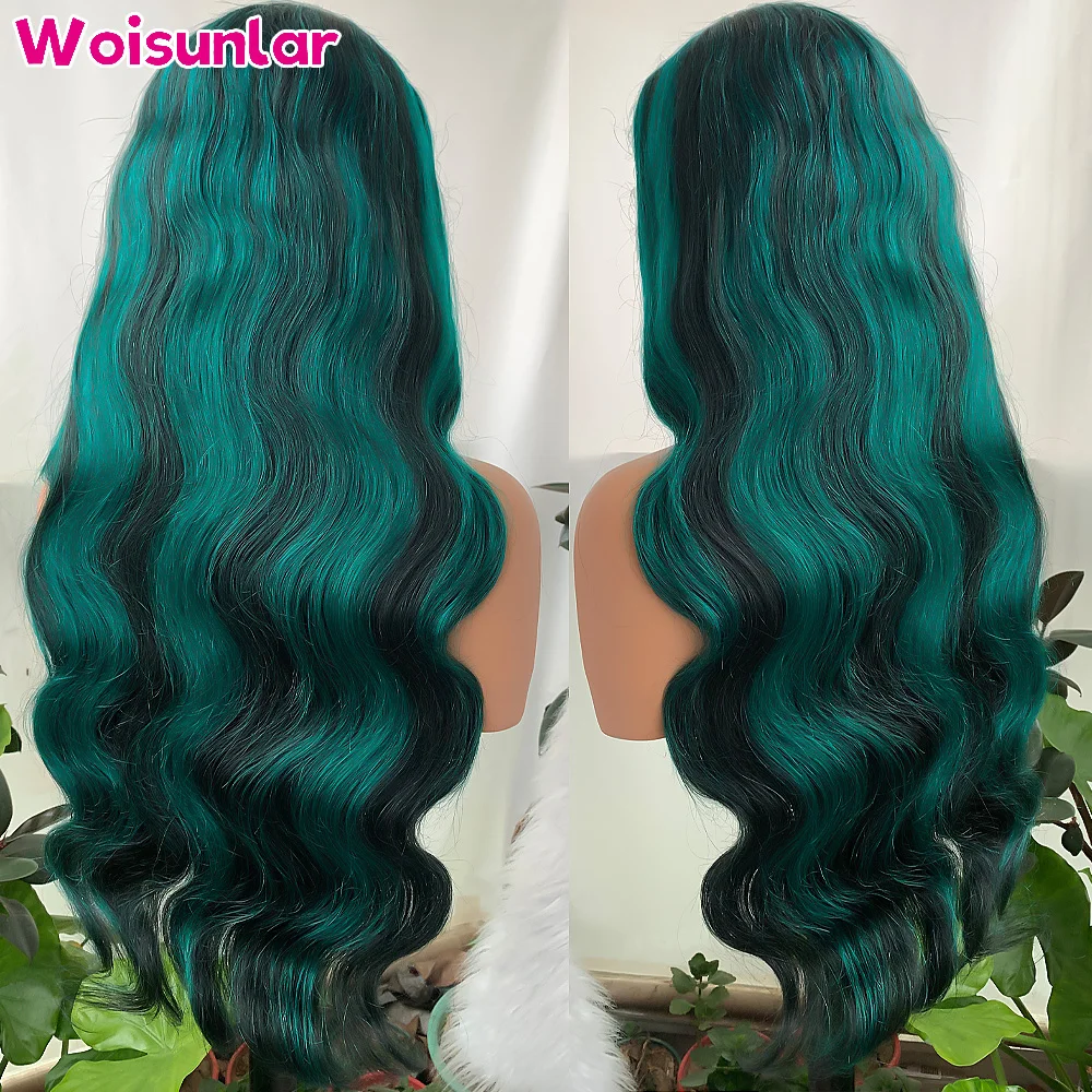 

36 дюймов Выделенный темно-зеленый и зеленый парик из натуральных волос на кружеве спереди Объемная волна Черные женщины 13x4 Прозрачные кружева Натуральные человеческие волосы