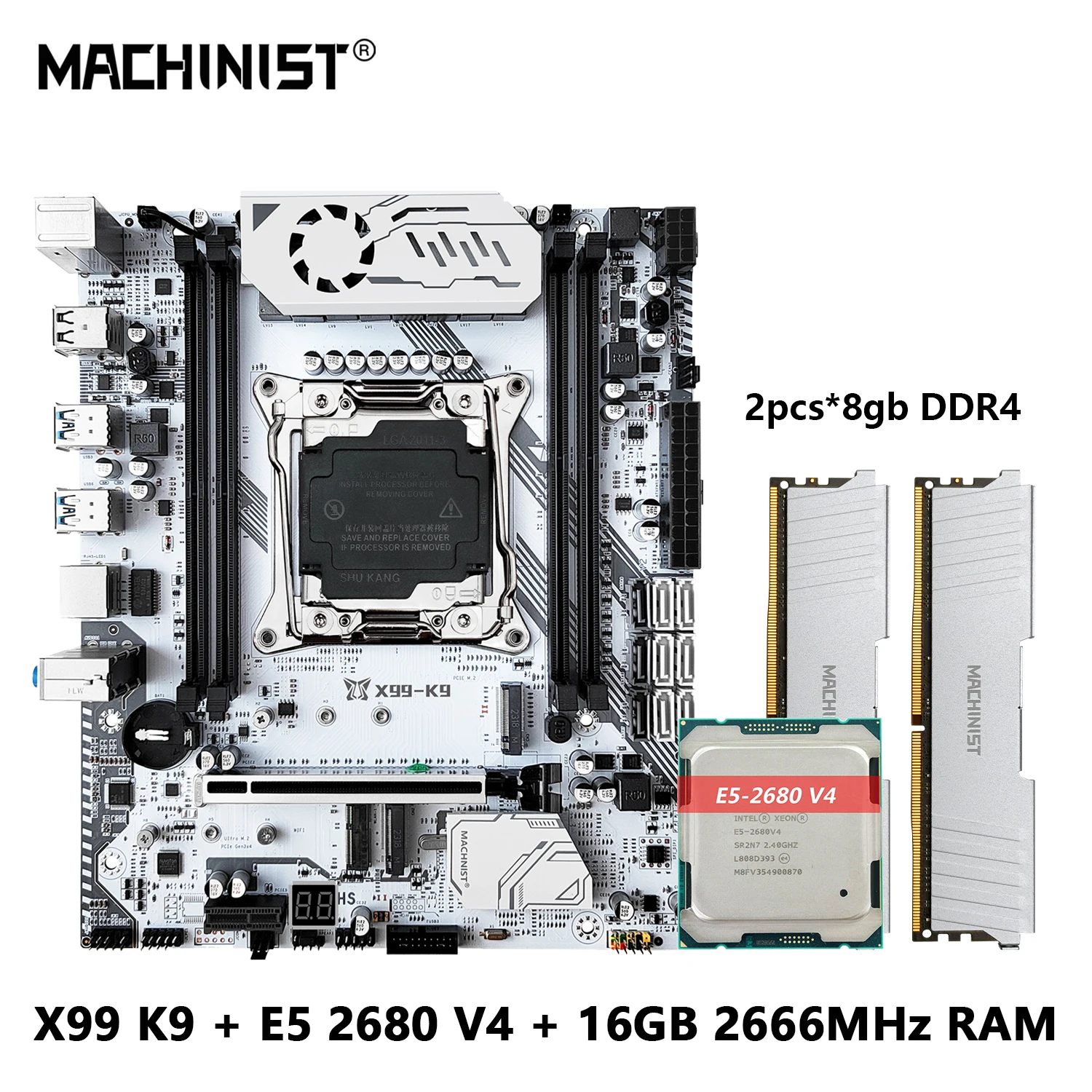 MACHINIST K9 X99 Комплект материнских плат LGA 2011 - 3 E5 2680 V4 Комплект процессоров Xeon DDR4 16GB = 2 * 8 ГБ оперативной памяти 2666 МГц NVME M.2 USB 3.0 Четырехканальный