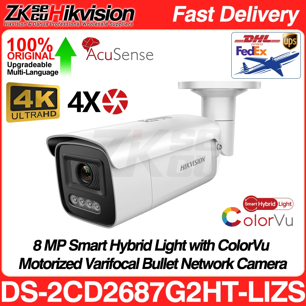 

Hikvision Original DS-2CD2687G2HT-LIZS 8MP 4K Smart Hybrid Light ColorVu AcuSense 4X ZOOM SD Slot POE Alarm I/O CCTV IP Camera