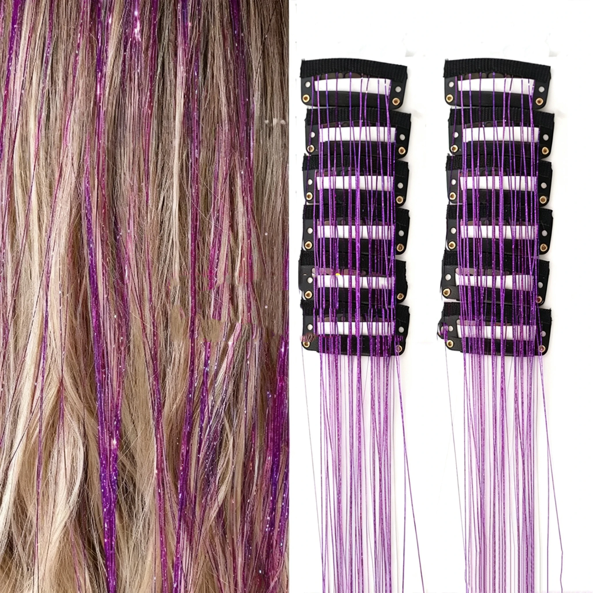 12Pcs Hair Tinsel Clip in 20Inch Glitter Synthetic Tinsel Hair Clip in Hair Tinsel Kit Heat Resistant Shiny Sparkle Fairy Hair