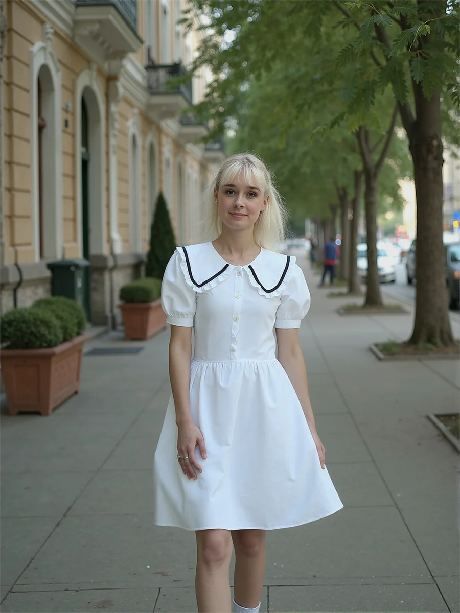 Women'S Summer Woman Dresses Peter Pan Collar Loose Side-Slit High-Slit Splited Splitting Cut-Out Cutout Hollow-Out Holes Fall