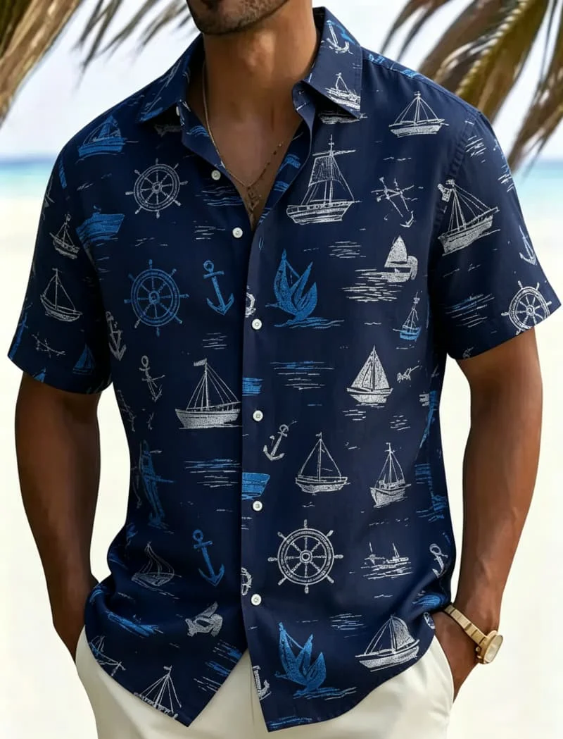 

Men's Outdoor Themed Printed Short Sleeved shirt, Suitable For Outdoor camping, Weekend travel, And Daily Dressing