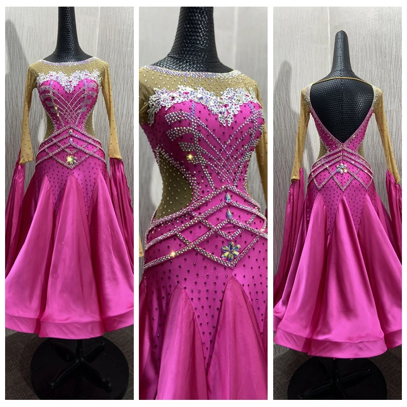 

Ballroom Dance Dress Stand dance dress ballroom dance Rose pink color Standard dance costume modern dancing dress ABCDance