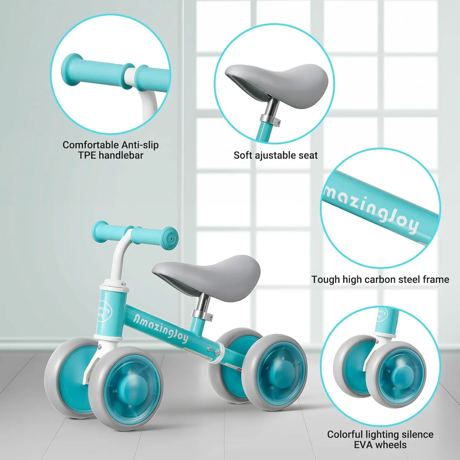 Bicicleta de equilibrio para niños y niñas de 1 año, iluminación colorida, juguetes para bebés, primer paseo, 10-24 meses, 12-24 Mon