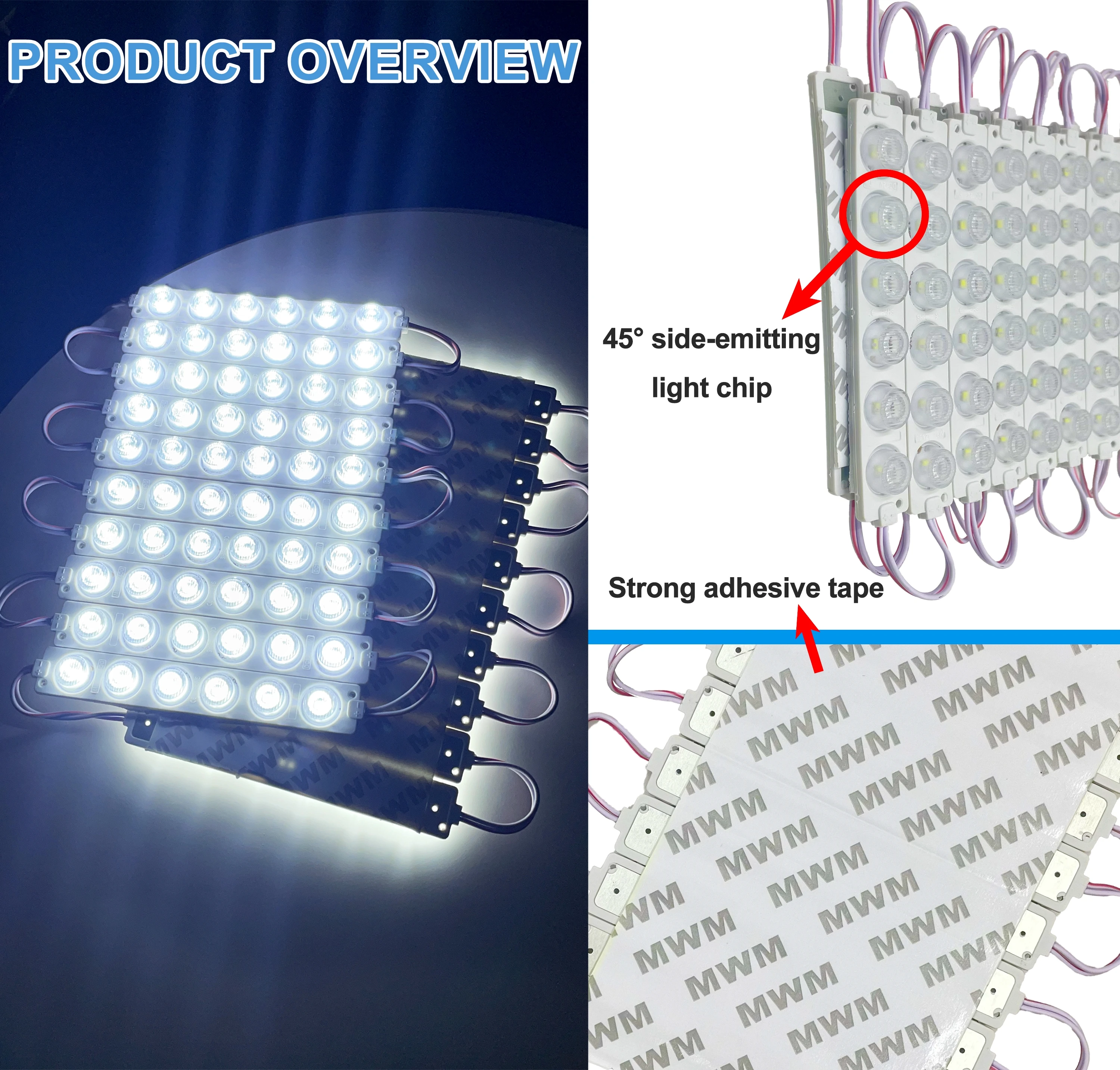 20PCS 6LEDs Module Lights DC12V SMD3030 Side View 10000K White Light IP65 Waterproof for Storefront Window Signs Advertising Lightbox Sign
