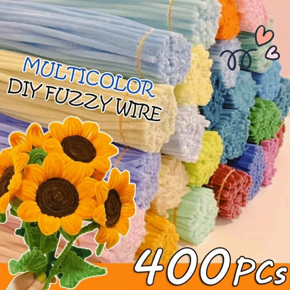 100/300/400Pcs Chenille Stems Flexible Wire Soft Touch Pipe Cleaners Bendable DIY Crafts Sticks for Artificial Flower Making view 3