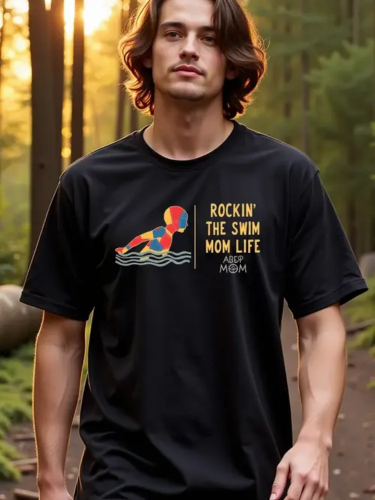 

Vintage Tees, Cotton Tshirts for Men, Rockin the Swim Mom Life: Fun T-Shirts for Swimming Enthusiasts, Oversized Tops, Mens Pa