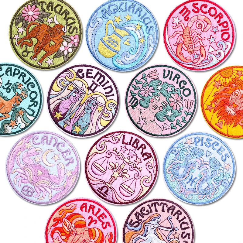 

Нашивка круглой формы с двенадцатью знаками зодиака, железные нашивки для одежды, термоклеевые нашивки для одежды, мультяшные пришивные значки