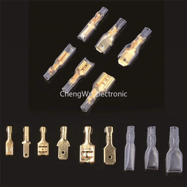 100pcs/25pairs Gold 2.8/4.8/6.3mm Female Male Crimp Terminal Wire Connector Car Speaker Electrical Cable Terminals Kit