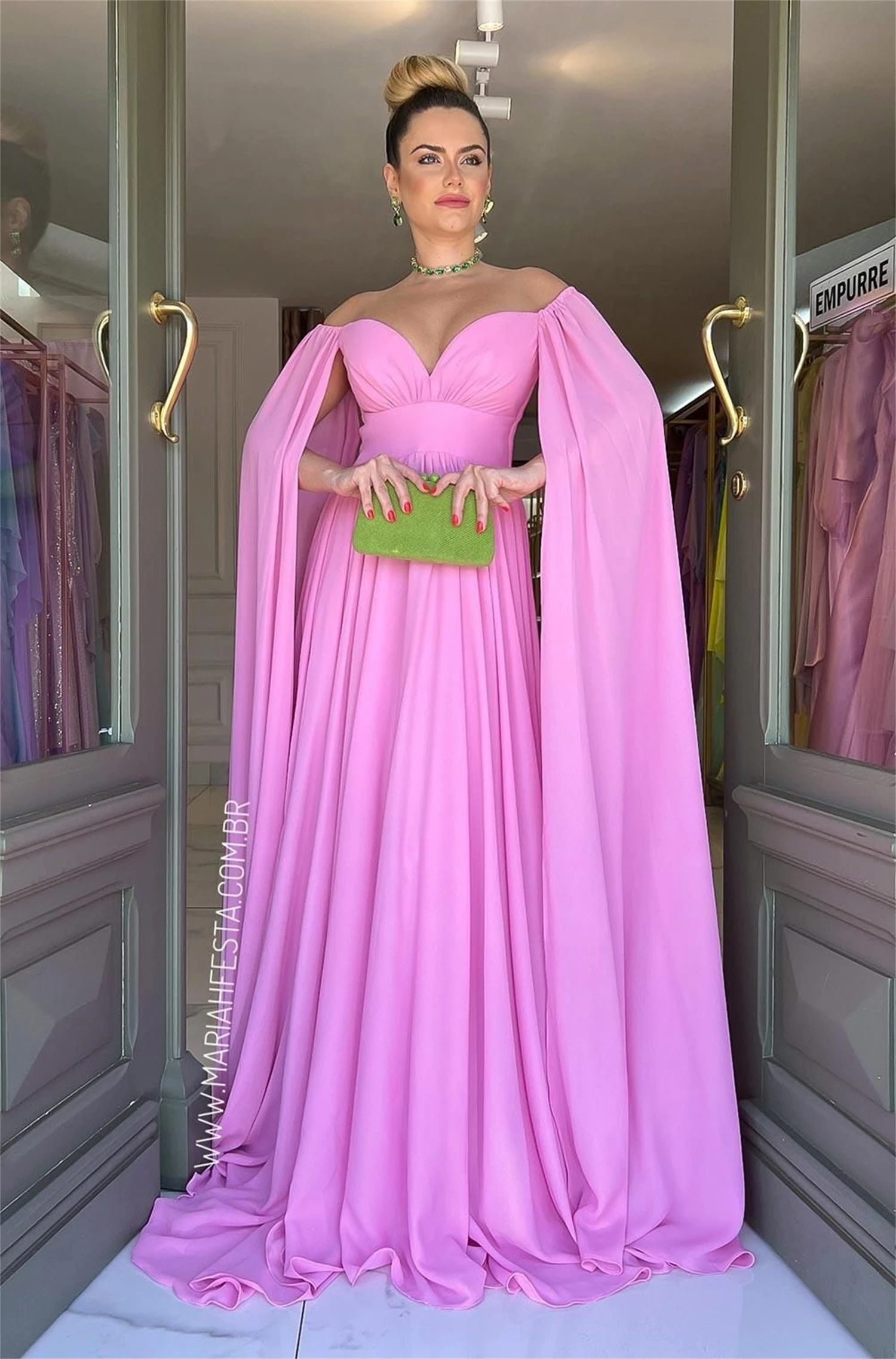 Hot Pink Chiffon Bridesmaid Dress Party Graduation Gown Long Elegant Evening Dresses Customized Formal Occasions Ball Gowns Prom