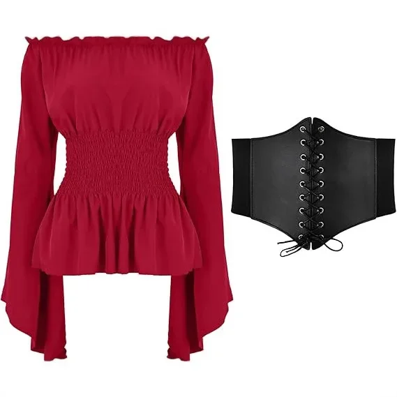 

Pirate Blouse Women Medieval Peasant Costume Off Shoulder Sleeves Shirt Steampunk Medieval Cosplay Costumes Corset Accessories