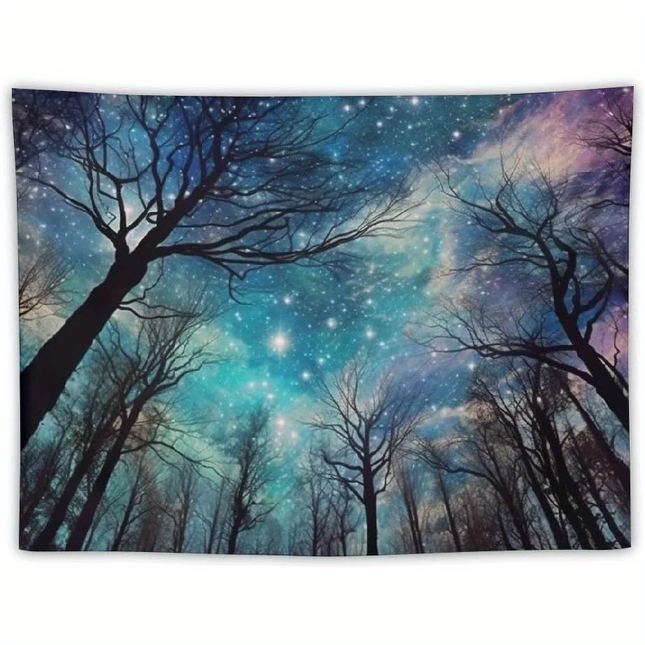 1 قطعة مسحور الغابات المرصعة بالنجوم ليلة نسيج الجدار الشنق-60x40 بوصة فن السماء الكونية نابضة بالحياة ، قماش ممتاز ديكور جدار داخلي fo #5