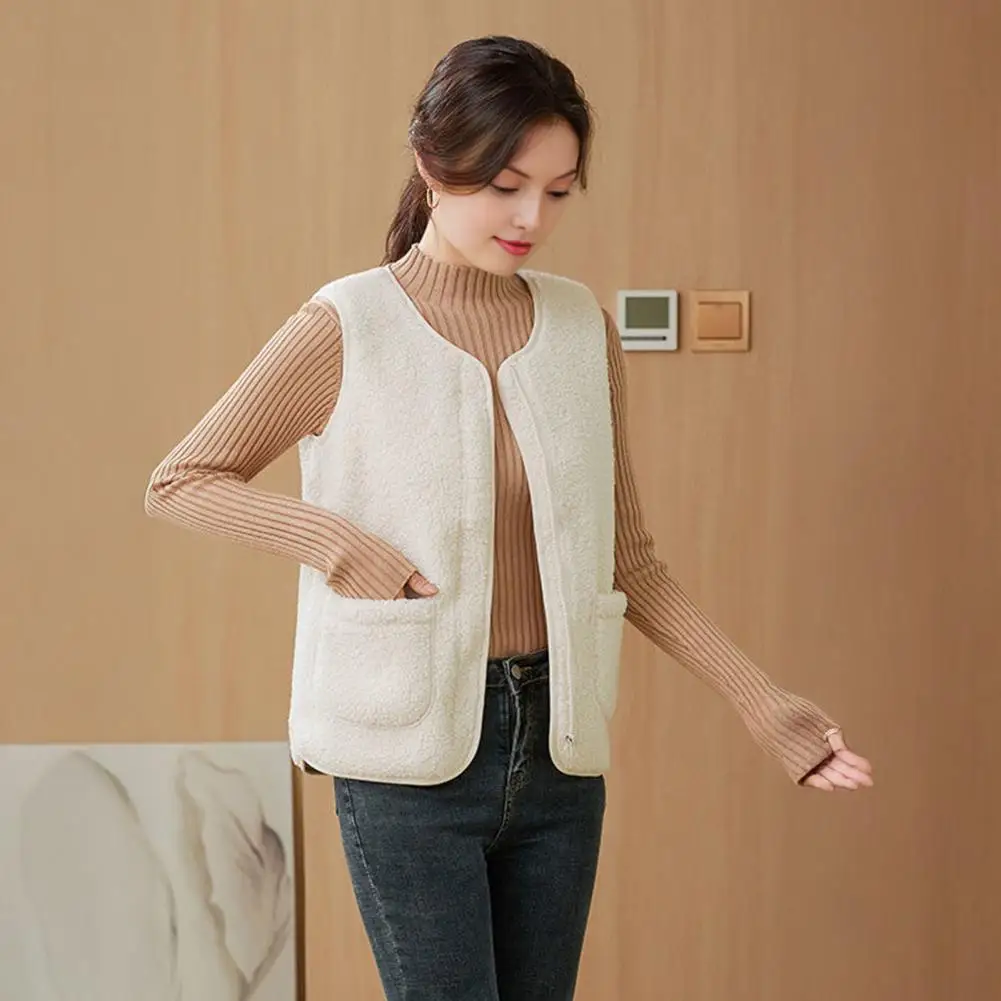 Women Polyester Vest Zipper Closure Women Vest Cozy Sherpa Fleece Vest for Women with Pockets Warm Jacket for Fall Winter