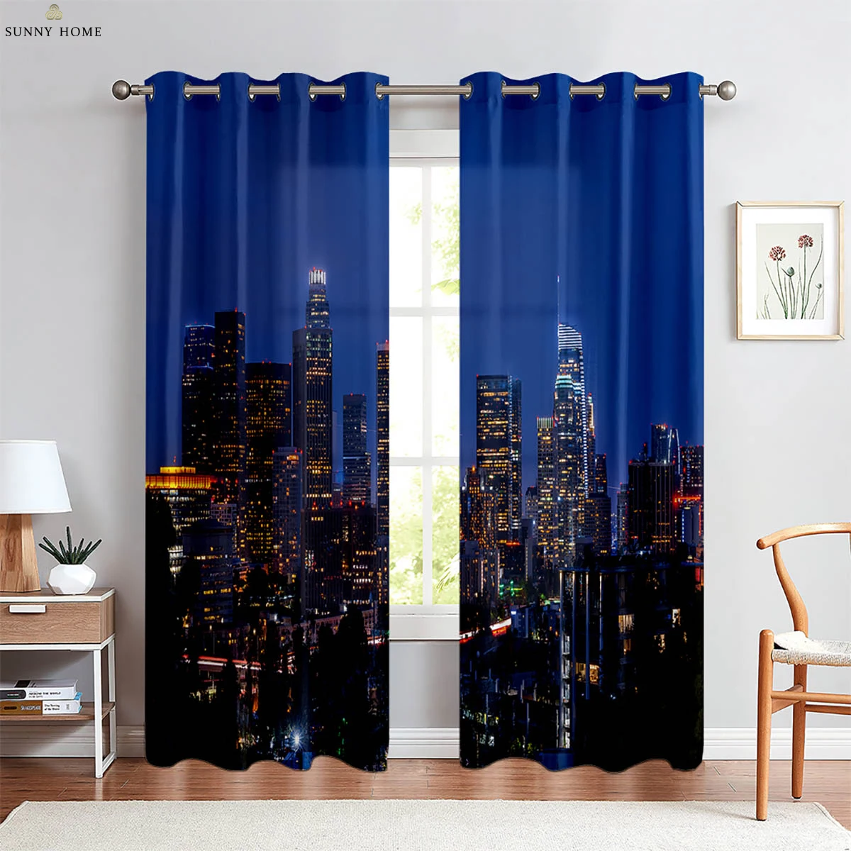 Landscape Night View City Building 3d Printing Curtain Polyester Fiber Machine Washable Bedroom Living Room Kitchen Decoration