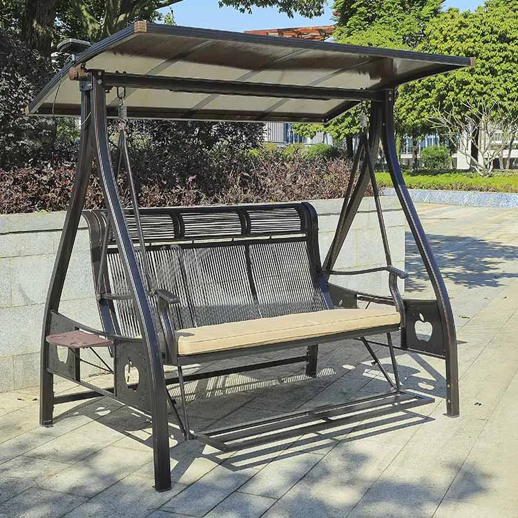 Modern 3-Seat Outdoor Patio Garden Swing Chair Canopy Metal Rattan Design Indoor Balcony School Courtyard Hall Available Black