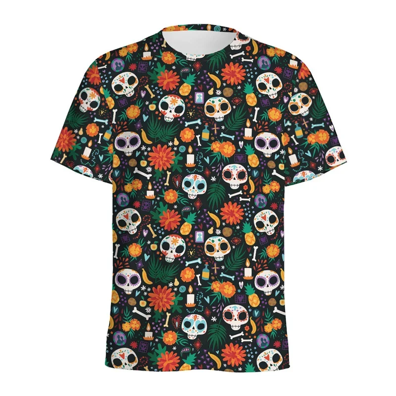 

Mexican Day Of The Dead Pattern T-shirt For Men Summer Casual Short Sleeve 3D Printed Tees Loose Tops Street O-Neck T Shirts