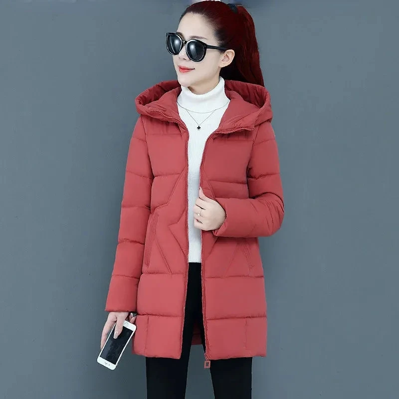 Casaco de algodão de comprimento médio feminino, jaqueta de inverno, Parkas grossas quentes femininas, gola de pele com capuz, outwear, versão Sobretudo, Novo, 2023