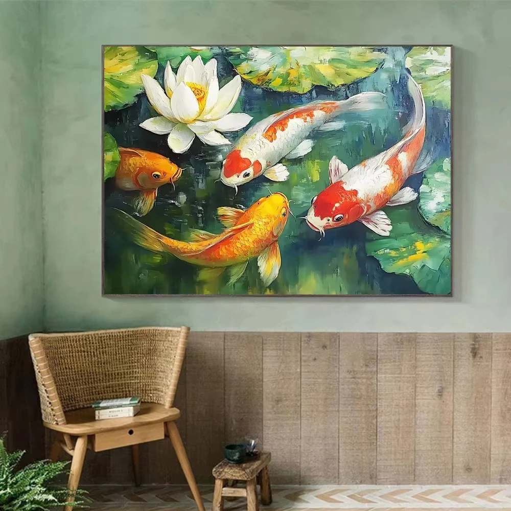 Landscape Oil Painting By Numbers Kits Pond Lotus Leaf Koi Fish Number Drawing Canvas DIY Pictures By Numbers Home Decor