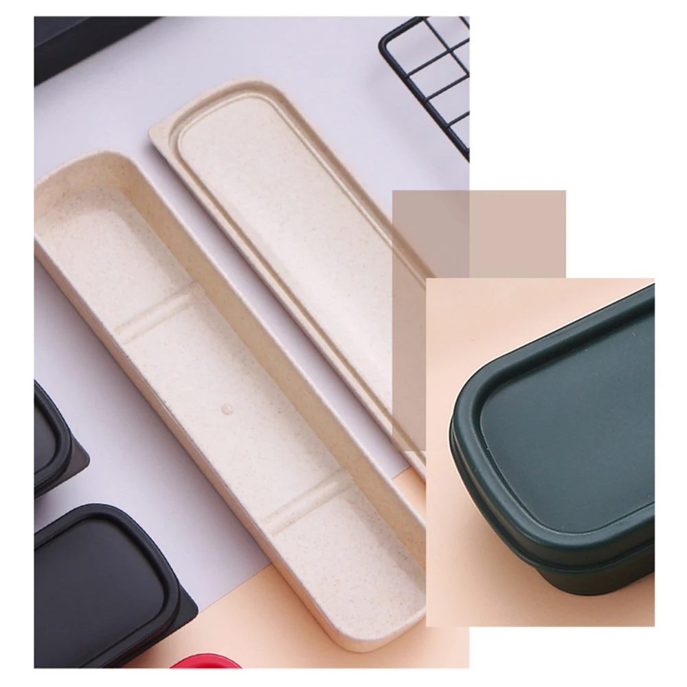 Wheat Straw Tableware Box Multicolor Portable Cutlery Case Spoon Fork Storage Box Students Household Dinnerware Bag Kitchen Tool