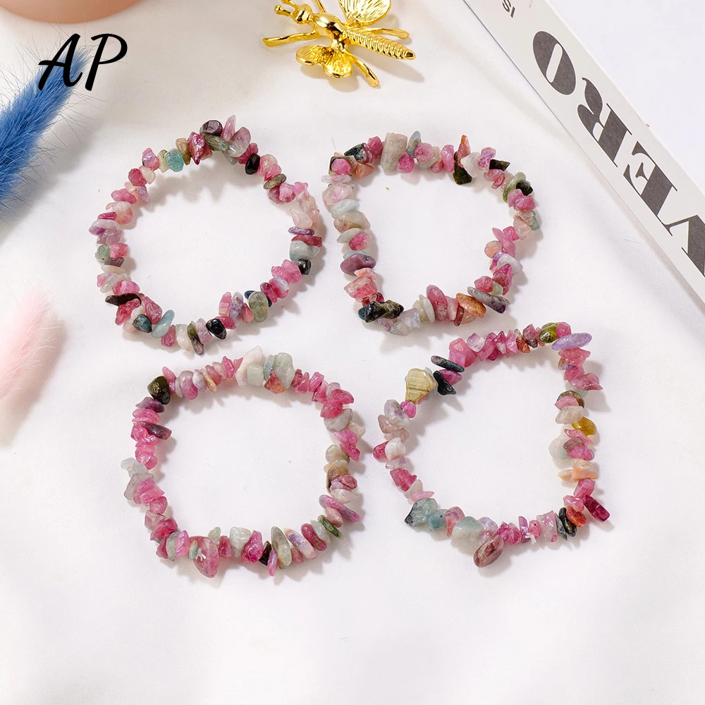 1PC Natural Quartz Colorful Tourmaline Gravel Stretch Bracelet Healing Stone Crystal Hand String Handmade Bracelet Women Gift