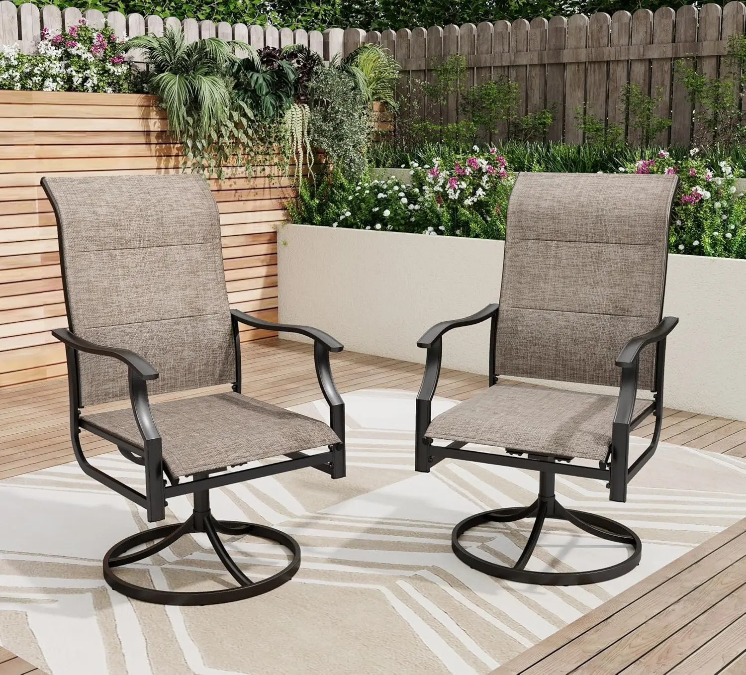 

Swivel Patio Chair Set of 2, 42" High Back Outdoor Chairs with Padded Fabric & E-Coating Frame,Customized