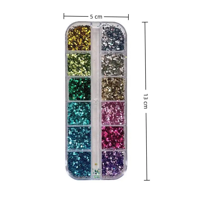 (BF06)1 Set Sparkly Irregular Nail Flakes 12 Grids Holographic Glitter Nail Art Sequins Mermaid Makeup Manicure Decorations view 6