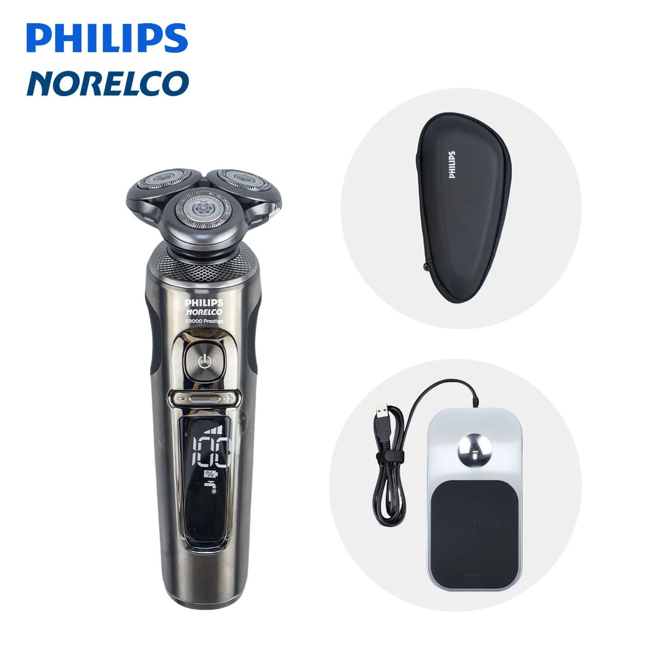 

Philips Norelco Electric Shaver series 9000 with accessories, Wet & dry, electric rotation shaver for men, SP9860 Black