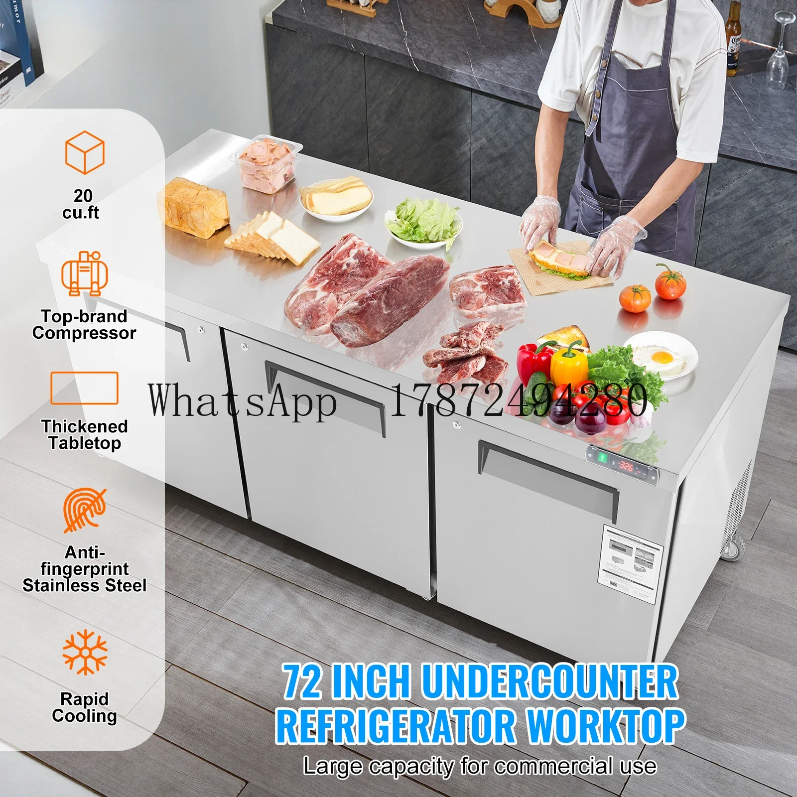 72 Inch Commercial Sandwich Salad Prep Refrigerator 20Cu.Ft Frost-Free Food Prep Fridge Restaurant Bar Equipment