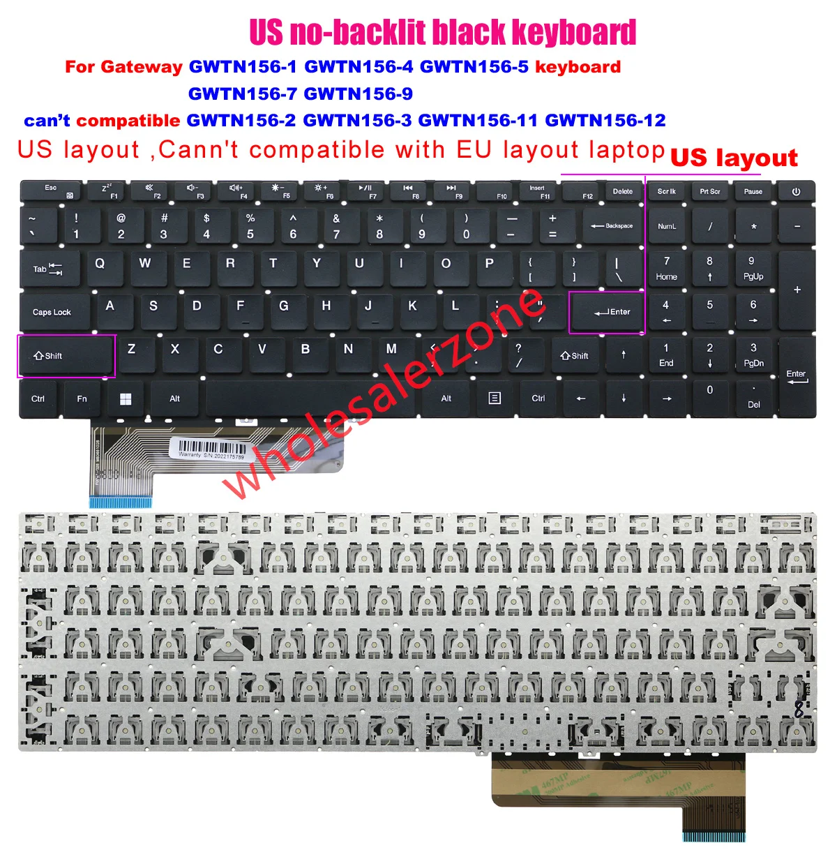 لوحة المفاتيح الأمريكية للبوابة GWTN156-5، GWTN156-7 سلسلة الكمبيوتر المحمول GWTN156-5BK GWTN156-5BL GWTN156-5PR GWTN156-7BK GWTN156-7BL